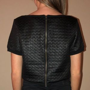 Nordstrom Leith Black textured crop top